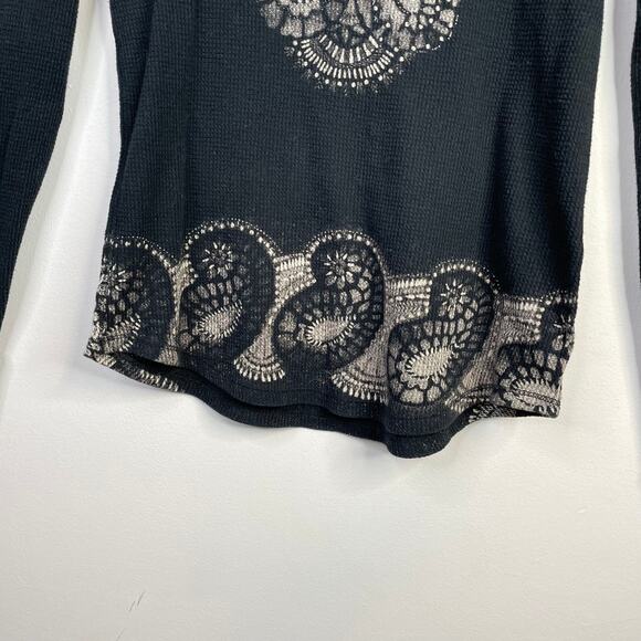 Vintage Lucky Brand Y2K Thermal Knit Paisley Western Long Sleeve Top Tee XL - Picture 5 of 8